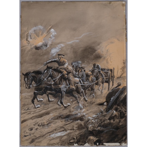 806 - George Soper (1870 - 1942), First World War battle scene, watercolour on card, signed, 34cm x 24cm, ... 