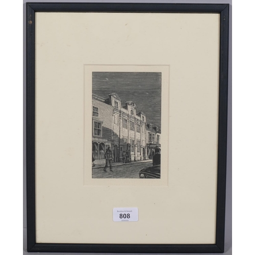 808 - Michael Renton (1934 - 2000), Old Grammar School Rye, wood engraving, image 16cm x 10cm, framed