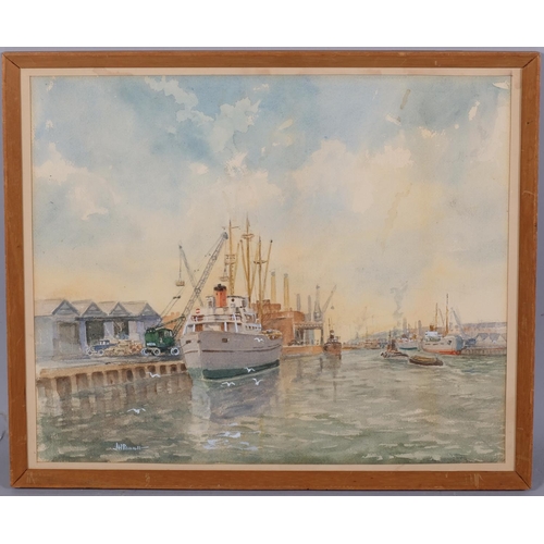 811 - Shoreham Harbour, mid-20th century watercolour, indistinctly signed, 36cm x 43cm, framed