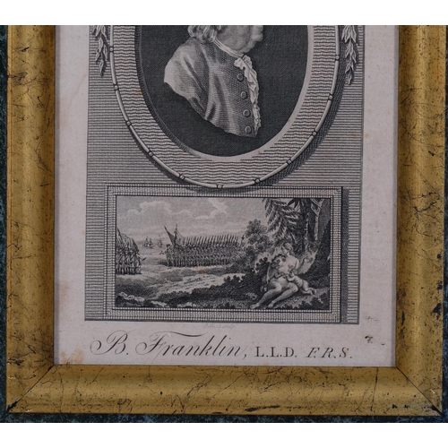 814 - Portrait of Benjamin Franklin, by Pollard, published 1780, image 15cm x 9.5cm, framed