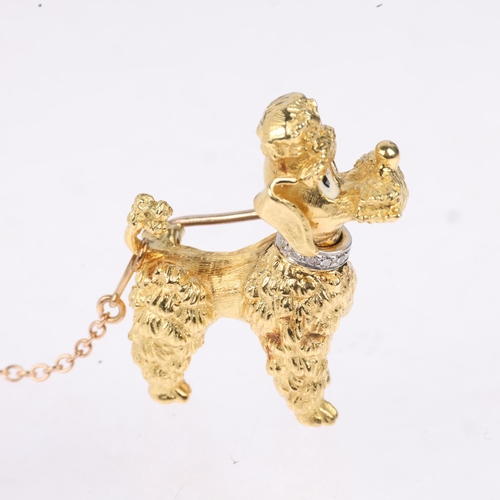 1150 - An 18ct gold diamond and enamel Poodle dog brooch, Ben Rosenfeld Ltd, London 1963, realistically mod... 