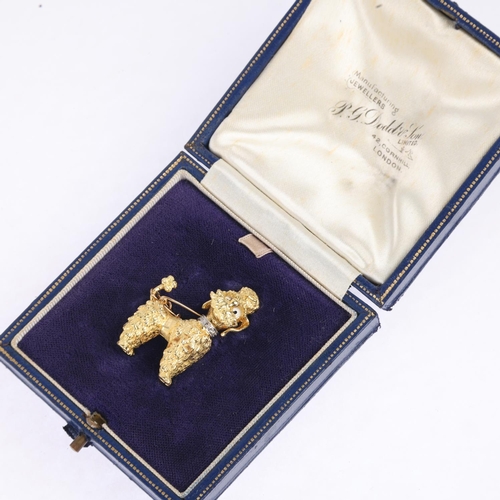 1150 - An 18ct gold diamond and enamel Poodle dog brooch, Ben Rosenfeld Ltd, London 1963, realistically mod... 