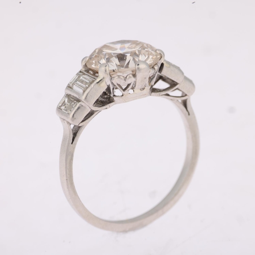 1152 - An Art Deco 2.5ct solitaire diamond ring, centrally claw set with 2.5ct round brilliant-cut diamond,... 