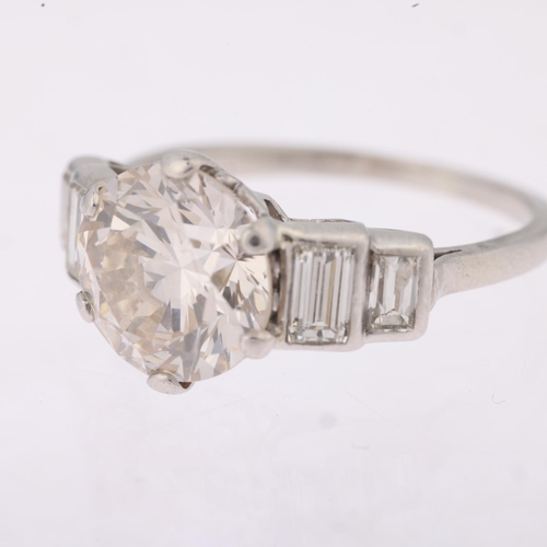 1152 - An Art Deco 2.5ct solitaire diamond ring, centrally claw set with 2.5ct round brilliant-cut diamond,... 