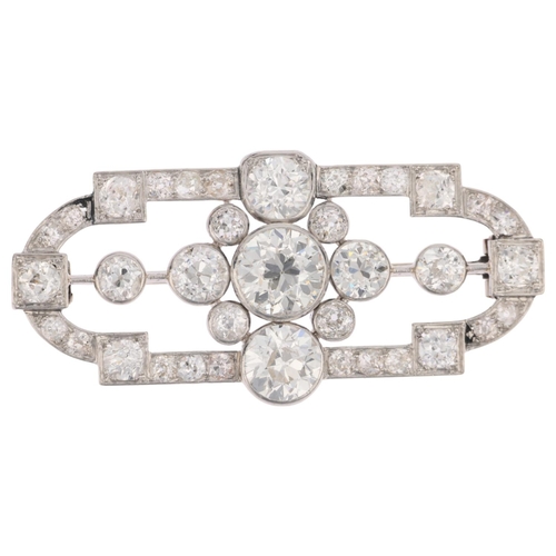 1153 - An Art Deco diamond geometric panel brooch, circa 1925, total diamond content approx 7ct, principal ... 