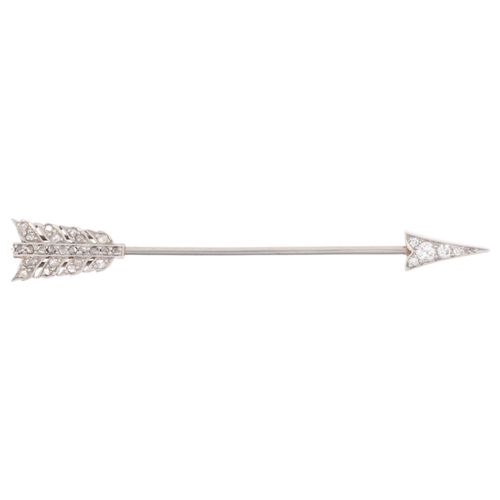 1164 - An Art Deco diamond 'Arrow' jabot pin, circa 1920, set with round and old-cut diamonds, unsigned and... 