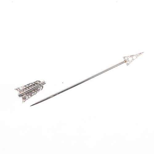 1164 - An Art Deco diamond 'Arrow' jabot pin, circa 1920, set with round and old-cut diamonds, unsigned and... 