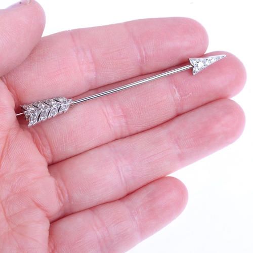 1164 - An Art Deco diamond 'Arrow' jabot pin, circa 1920, set with round and old-cut diamonds, unsigned and... 