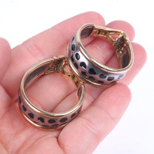 1168 - GAY FRERES - a pair of French 18ct gold silver diamond and enamel 'Leopard Spot' hoop clip-on earrin... 