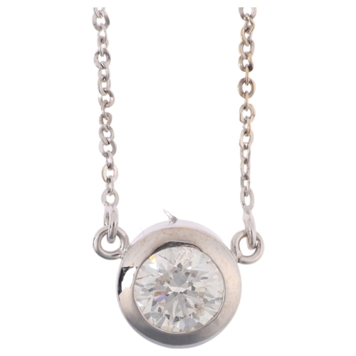 1173 - An 18ct white gold 0.5ct solitaire diamond pendant necklace, rub-over set with modern round brillian... 