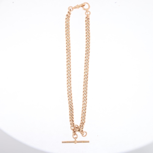 1176 - An Antique 9ct gold graduated hollow curb link Albert chain necklace, with 9ct T-bar dog clip and bo... 