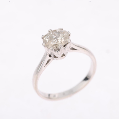 1182 - An early 20th century 1ct solitaire diamond ring, claw set with oval old-cut diamond, colour approx ... 