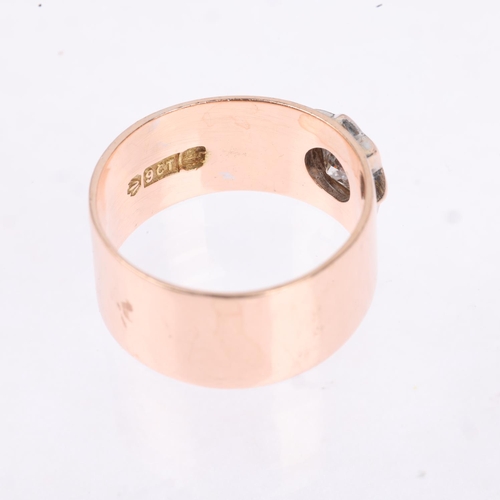 1200 - A large 9ct rose gold 1ct solitaire diamond band ring, star set with modern round brilliant-cut diam... 