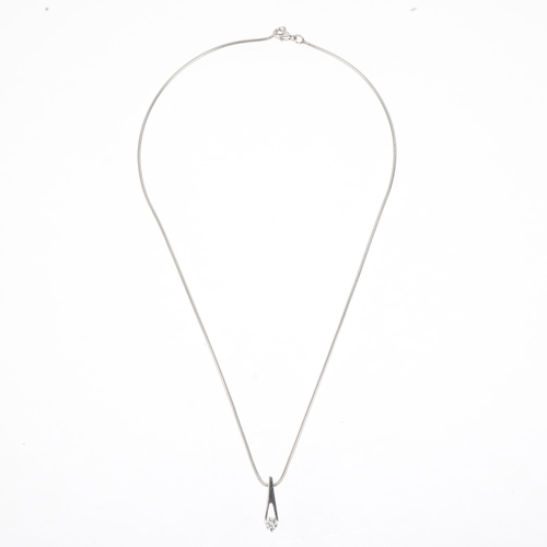 1204 - A modern platinum 0.25ct solitaire diamond pendant necklace, on platinum snake link chain, colour ap... 