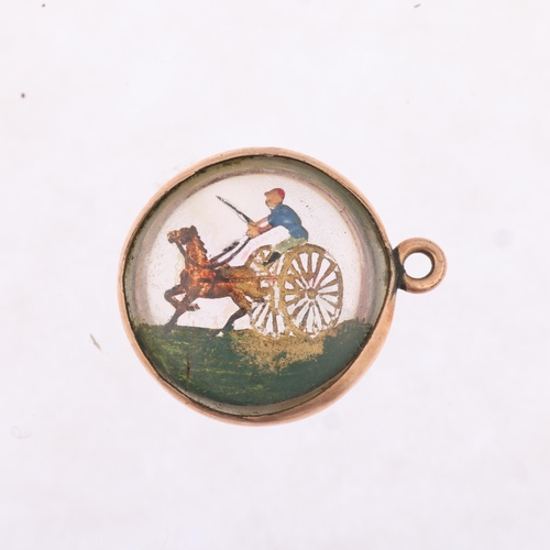 1207 - An early 20th century Essex Crystal style horse cart racing pendant, in gilt-metal frame, 16.8mm, 2.... 