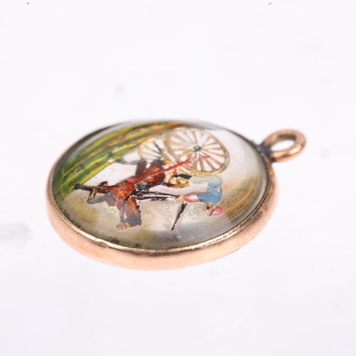 1207 - An early 20th century Essex Crystal style horse cart racing pendant, in gilt-metal frame, 16.8mm, 2.... 