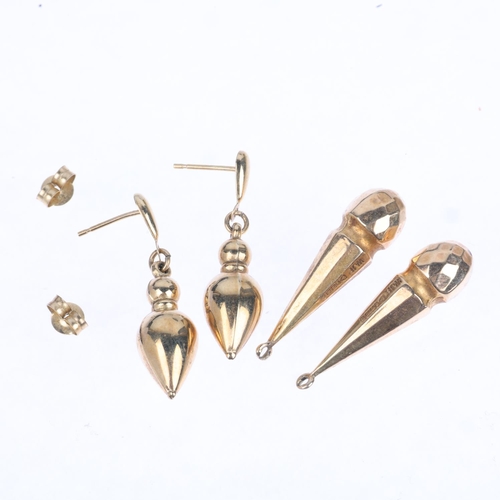 1209 - A pair of 9ct gold drop earrings, in the Victorian style, with stud fittings, and a pair of 1950s 9c... 