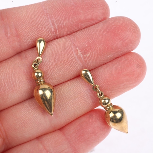 1209 - A pair of 9ct gold drop earrings, in the Victorian style, with stud fittings, and a pair of 1950s 9c... 