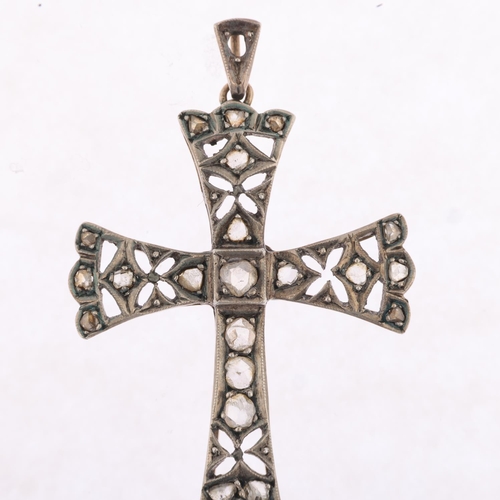 1218 - An Antique diamond cross pendant, set with rose-cut diamonds, apparently unmarked silver and gold se... 