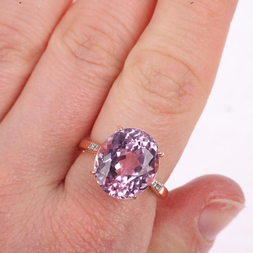 1220 - A modern 14ct rose gold kunzite and diamond dress ring, claw set with oval mixed-cut kunzite, kunzit... 