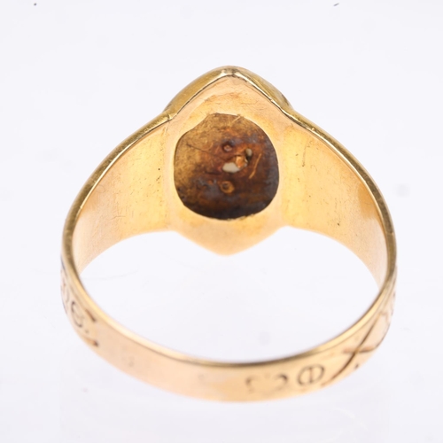 1232 - A 19th century 18ct gold split pearl diamond and black enamel 'In Memoriam' mourning ring, maker JW,... 