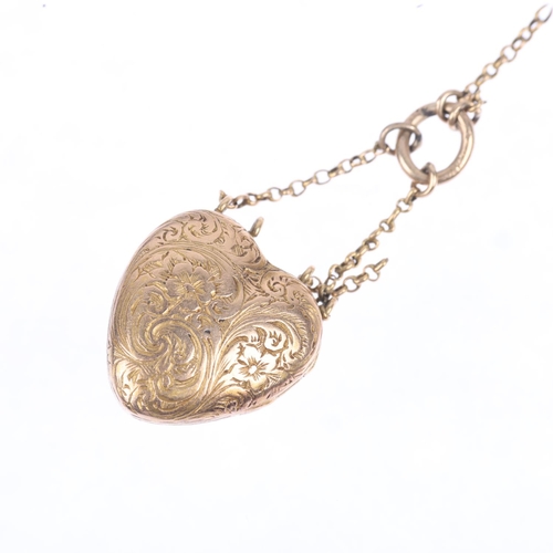 1237 - A Georgian Regency diamond heart locket pendant, central applied diamond flowerhead with allover eng... 