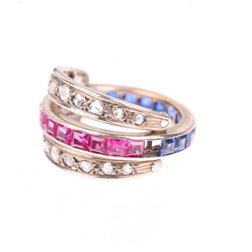 1238 - An Art Deco 'Day and Night' swivel eternity ring, half of the central band channel set with calibre-... 