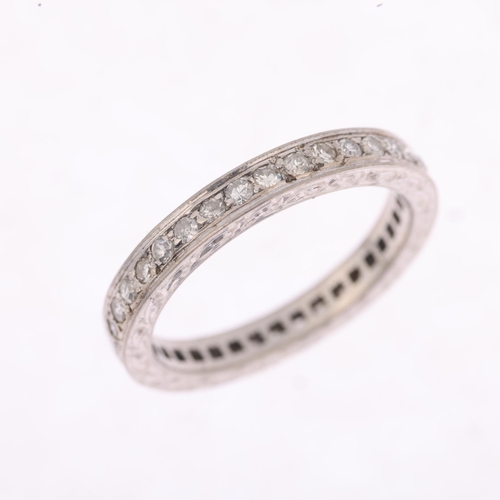 1239 - An Art Deco 18ct white gold diamond full eternity band ring, millegrain set with eight-cut diamonds ... 