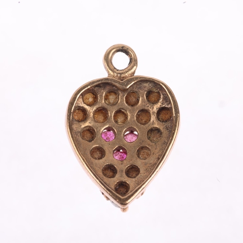 1249 - An Antique ruby and pearl heart pendant, apparently unmarked, 17.7mm, 1.9g