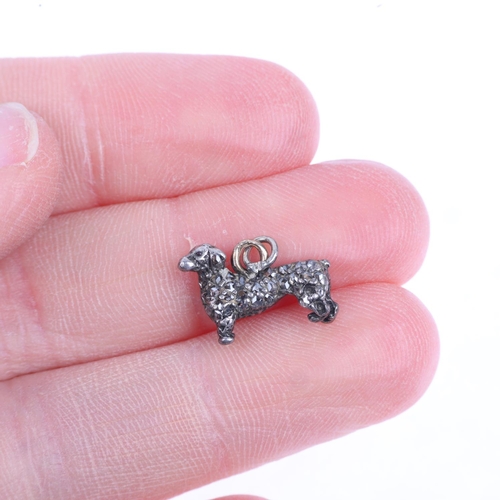 1256 - A Victorian miniature diamond Dachshund dog pendant/charm, set with rose-cut diamonds, apparently un... 