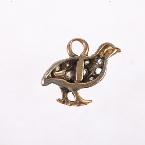 1257 - A Victorian miniature diamond Grouse bird pendant/charm, set with rose-cut diamonds, apparently unma... 