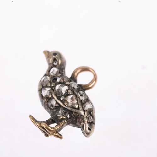 1257 - A Victorian miniature diamond Grouse bird pendant/charm, set with rose-cut diamonds, apparently unma... 