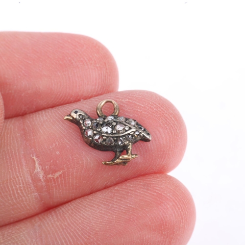 1257 - A Victorian miniature diamond Grouse bird pendant/charm, set with rose-cut diamonds, apparently unma... 