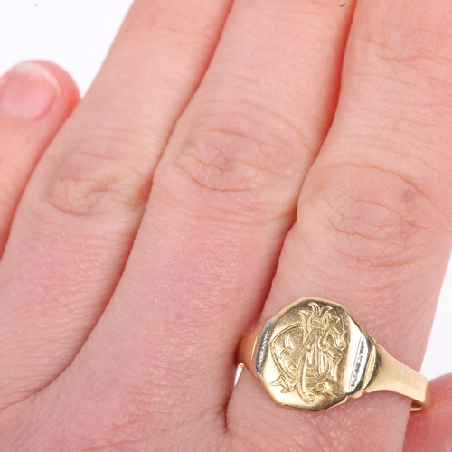 1273 - A large 18ct gold monogram signet ring, with engraved initials FAG, setting height 12.8mm, size Y, 5... 