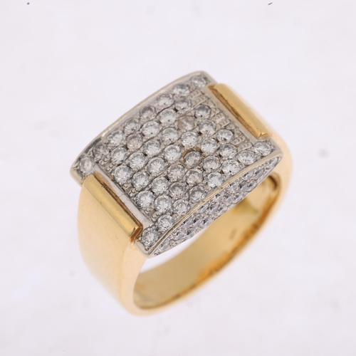 1275 - A Continental 18ct gold diamond panel ring, pave set with modern round brilliant-cut diamonds, total... 