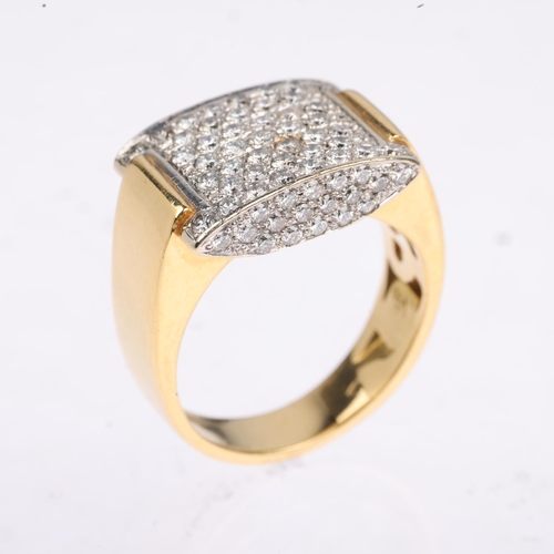 1275 - A Continental 18ct gold diamond panel ring, pave set with modern round brilliant-cut diamonds, total... 