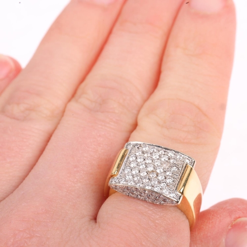 1275 - A Continental 18ct gold diamond panel ring, pave set with modern round brilliant-cut diamonds, total... 