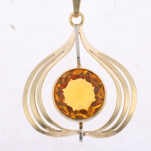 1284 - A late 20th century 9ct gold citrine onion openwork pendant, maker HS, import hallmarks London 1975,... 