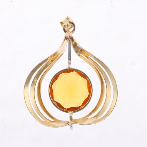 1284 - A late 20th century 9ct gold citrine onion openwork pendant, maker HS, import hallmarks London 1975,... 