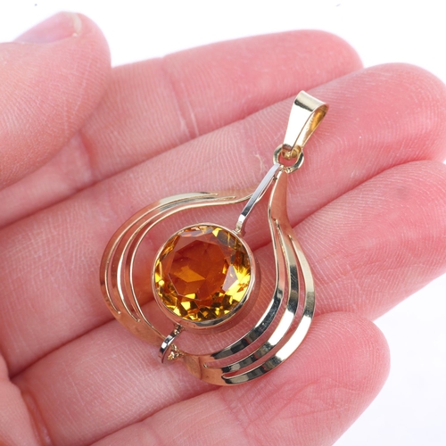 1284 - A late 20th century 9ct gold citrine onion openwork pendant, maker HS, import hallmarks London 1975,... 