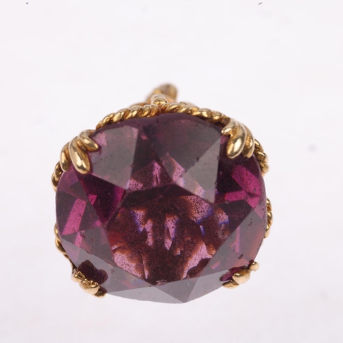 1289 - A mid-20th century 9ct gold amethyst fob, maker AJ Ltd, Birmingham 1967, 27.2mm, 8.8g