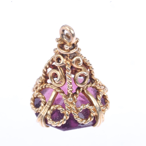 1289 - A mid-20th century 9ct gold amethyst fob, maker AJ Ltd, Birmingham 1967, 27.2mm, 8.8g