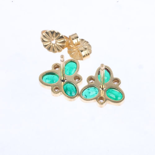 1299 - A pair of 18ct gold emerald and diamond Forget-Me-Not earrings, set with oval mixed-cut emeralds, mo... 