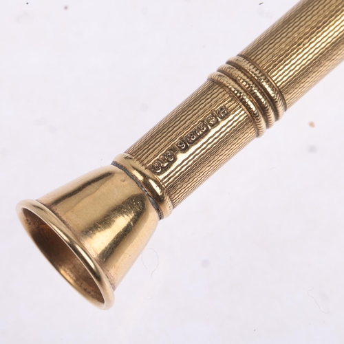 1325 - A mid-20th century 9ct gold cigar piercer, maker C&C, Birmingham 1957, allover engine turned decorat... 