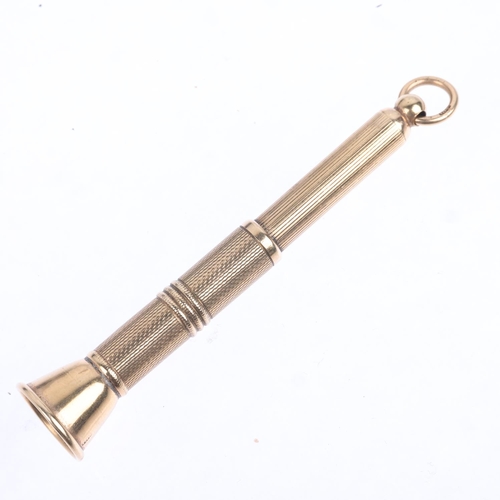 1325 - A mid-20th century 9ct gold cigar piercer, maker C&C, Birmingham 1957, allover engine turned decorat... 