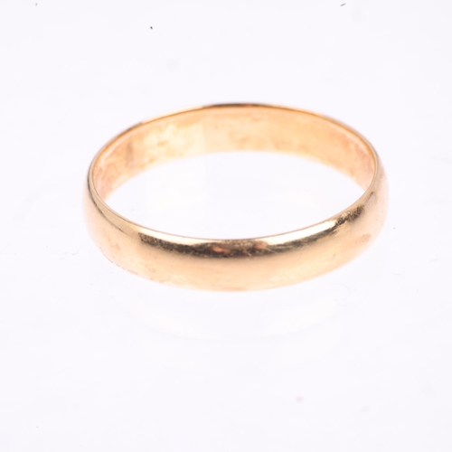 1329 - A 19th century 18ct gold wedding band ring, maker SH, Birmingham 1882, band width 3.8mm, size Q, 3g