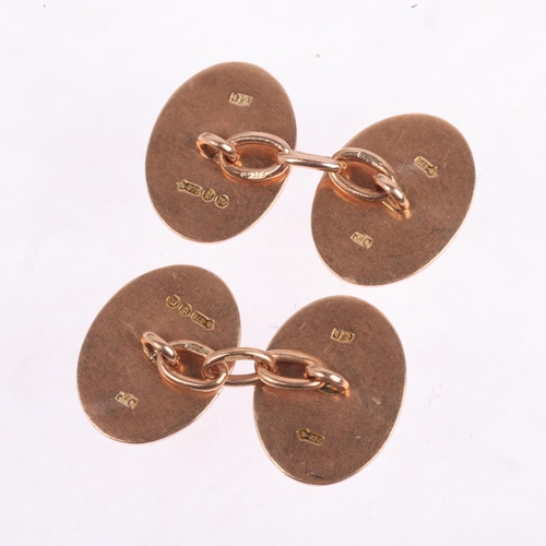 1333 - A pair of early 20th century 9ct rose gold oval cufflinks, maker FC, London 1922, 18mm, 9.6g