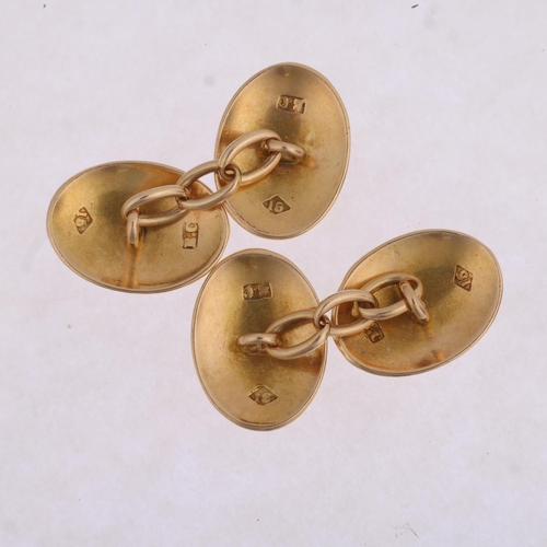 1338 - A pair of Antique 15ct gold oval cufflinks, maker EC, 17.4mm, 11.5g