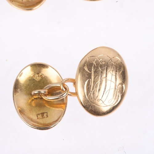 1338 - A pair of Antique 15ct gold oval cufflinks, maker EC, 17.4mm, 11.5g