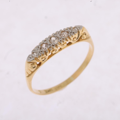 1347 - An early 20th century 18ct gold graduated five stone diamond half hoop ring, platinum-topped, set wi... 